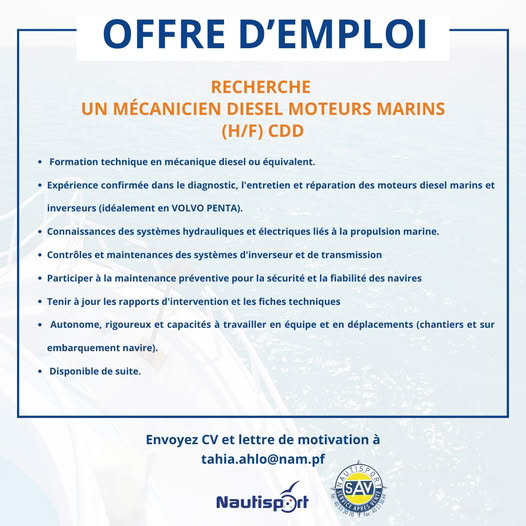 offre emploi nautisport tahiti mecanicien