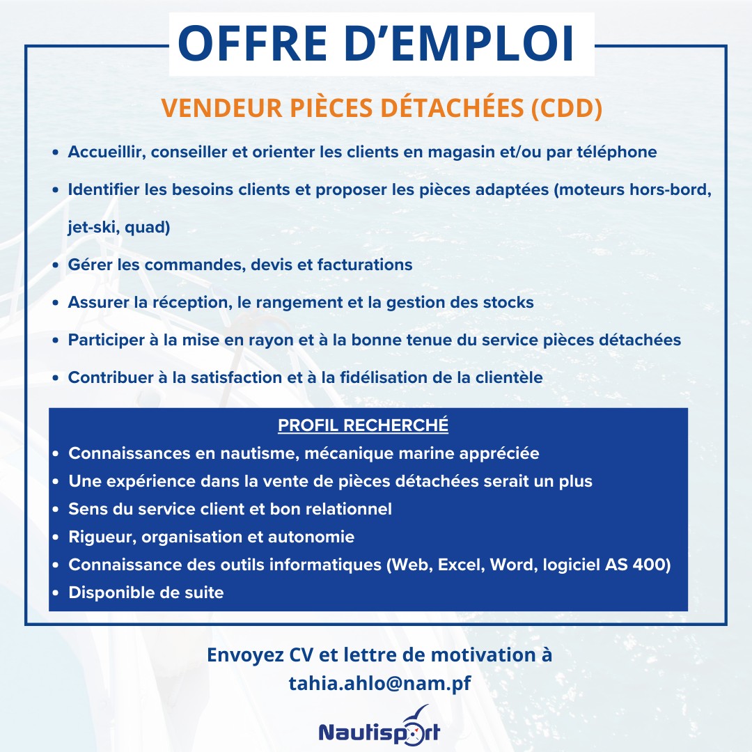 offre emploi nautisport tahiti vendeur
